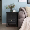 Black Bedside Table, 2 Drawers Nightstands with Metal Handles and Solid Wood Leg