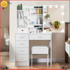 Bedroom Dressing Table Mirror with Lights Stool Makeup Vanity Set Desk，6 Drawers