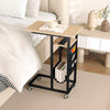 Bedroom End Table Couch Side Table w/Storage Pocket & Lockable Casters-Grey