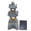 2 Tiers Stone Tower Garden Water Feature Solar LED Cascading Fountain Outdoor UK