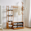 Heavy Duty Bamboo Clothes Rail Rack Garment Hanging Stand Corner Open Wardrobe