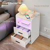 White Gloss Bedside Table with LED Light, 2 Storage Drawers & Charging Station