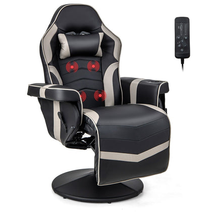 Massage Gaming Chair Height Adjustable Swivel Racing Video Gaming Recliner
