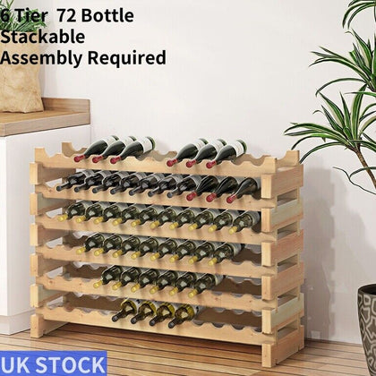 6 Tier 72 Bottle Wine Rack Holder Wood Shelves Storage Display Assembly Required