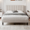 Double Bed Frame, Upholstered Platform Bed with Channel Tufted Headboard, Beige