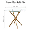 4x White Faux Leather Dining Chairs&Round Tempered Glass Golden Leg Dining Table