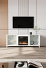 White Wooden TV Cabinet with 18 inch Electric Fireplace TV Cabinet Fireplace Set