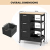 Kitchen Island Rolling Cart Utility on Lockable Wheels-Black