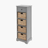 Grey Wooden Tall Boy 1 Drawer 4 Baskets Tall Unit Living Room Storage Unit