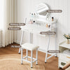 Dressing Table w/ Round LED Light Mirror Vanity Wooden Chair 2 Drawers Metal Leg