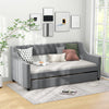 Linen Upholstered Daybed Single Size Trundle Bed Wood Sofa Bed Frame w/Trundle
