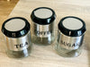 Set Of 3 Tea Coffee Sugar Canisters Jars Kitchen Storage Containers Glass Pots