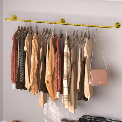 Adjustable Industrial Pipe Clothes Rail Wall Hanging Garment Bar Rack