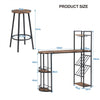 Industrial Breakfast Bar Table and 2 Stools Dining Set W/ Wine Rack Side Storage