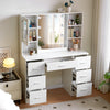 Modern Dressing Table Set with LED Mirror and 7 Drawers Wood Makeup Desk White