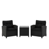 3 Piece Rattan Conversation Set Patio Furniture Set w/ Soft Seat Black