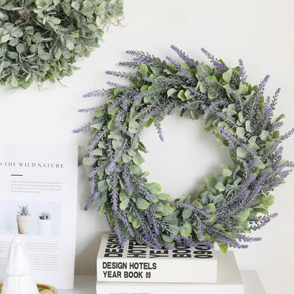 Artificial Lavender Wreath Flower Garland Front Door Wall Hanging Decoration New