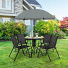6PCS Garden Furniture Set Patio Coffee Table Folding Chairs Set W/Grey Parasol