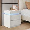 High Gloss BedsideTable Cabinet Storage 2 Drawers with LED Light Bedroom White