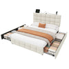 Double Bed Frame with 4 Storage Drawers Upholstered Headboard with USB, Beige