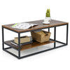 COSTWAY 2-Tier Industrial Coffee Table 105 cm Rectangle Center Table-Brown