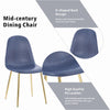 4x Blue PU Leather Dining Chairs w/ Round Glass Dining Table Golden Metal Legs