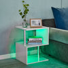 High Gloss Side End Table Storage Shelves Bedside Table 2 Tier White LED S-Shape
