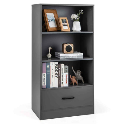 4-tier Storage Shelf Wood Bookcase Floor Standing Bookshelf