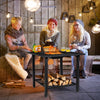 4 in 1 Outdoor Fire Pit Dining Table Square Wood Burning Fire Bowl W/ Mesh Cover
