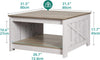 Wood Coffee Table with Storage Square for Living Room Modern Rustic Washed Grey