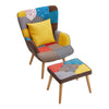 Upholstered Patchwork Armchair Wing Back Sofa Lounge Chair w/Footstool & Cushion