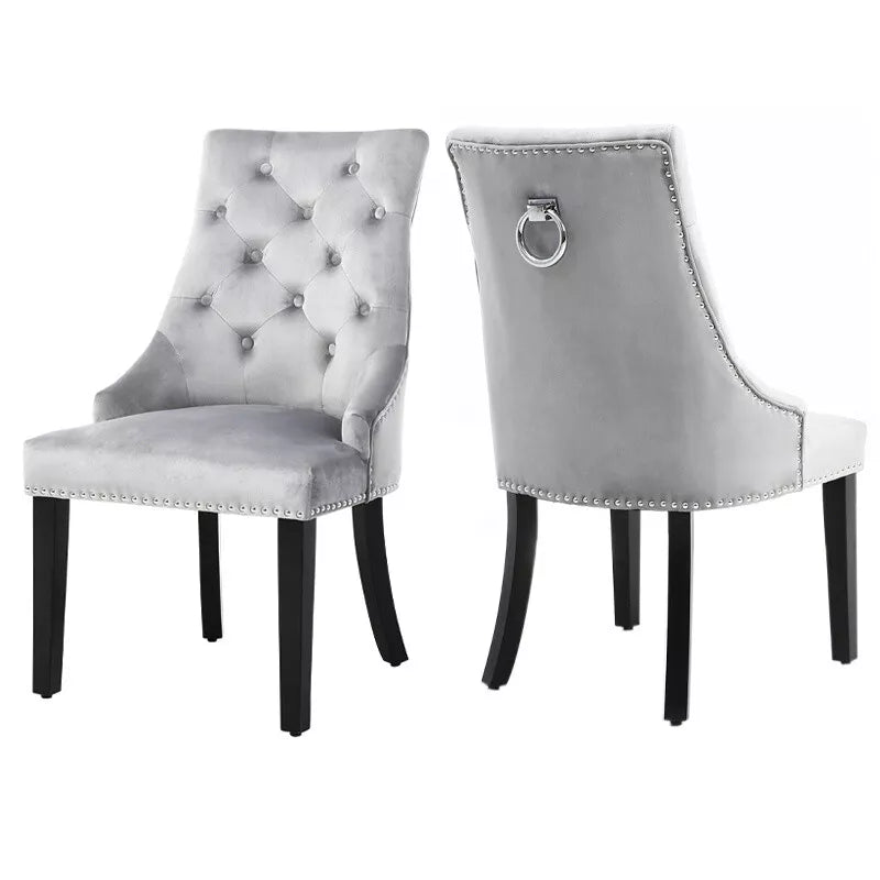 2/4Pcs Upholstered Dining Chair High Back Padded Seat with Door Knocker Kitchen