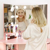 Corner Dressing Table with LED Lights Vanity Makeup Desk with Mirror & 5 Drawers