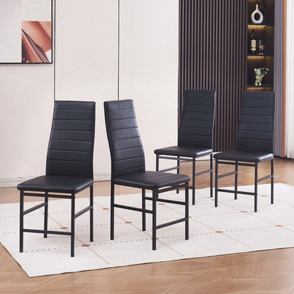 4x Black Faux Leather Padded Seat Dining Chairs Footrest Bar Dining Room Kitchen