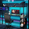 Single Platform Bed Loft Bed with LED & Charging Station-Black