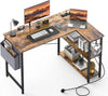 L-Shaped Home Computer Desk Table Writing With Fabric Pocket Hook Storage Shelf