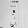 Bathroom Thermostatic Mixer Shower Set Square Black Twin Head Exposed Valve Kit