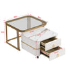 Coffee Table Square Nest of Tables Side Table with Drawers Storage & Glass Top