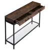Wood Side Console Table with 2 Drawers Clear Glass Bottom Shelf Hallway Kitchen