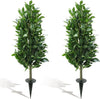 2Pcs 90cm Artificial Bay Laurel Tree with Ground Spikes, UV Resistant Fake Plant