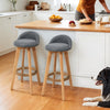 2pcs Breakfast Bar Stools Low Back Linen Padded High Chair Wooden Legs Barstool