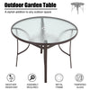 Brown 105cm Garden Table Round Tempered Glass Top Dining Table with Parasol Hole