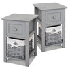 Bedside Table Unit Cabinet Pair Grey Bedroom Nightstand Wicker Storage Wooden
