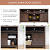COSTWAY 150cm Sliding Barn Door TV Stand Farmhouse Flat Screen Console-Brown