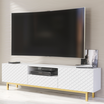180cm TV Unit I Sideboard Cabinet I Cupboard TV Stand I White Gold Carved Doors