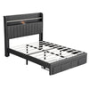 Double Bed Frame with 2 Storage Drawers, Charging and Lighting Headboard Grey