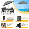 6PCS Garden Furniture Set Patio Coffee Table Folding Chairs Set W/Grey Parasol