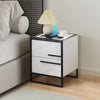 LED Wireless Charging Bedside Table 2 Drawer Nightstand White Metal Legs Modern