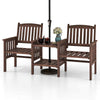 COSTWAY Outdoor Fir Wood Loveseat with 2-Tier Side Table and 5 cm Umbrella Hole