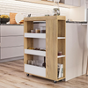 Kitchen Trolley 85cm Storage Cart 4 Tier Shelves Wheeled Oak White